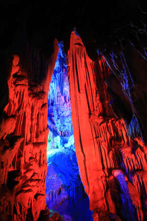 Underground of a lighted caveの写真素材