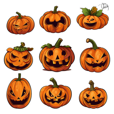 Set of Halloween pumpkins isolated on white background. Vector illustration.のイラスト素材
