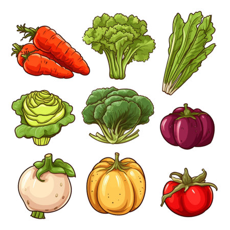 Vegetables set. Vector illustration of different types of vegetables.のイラスト素材