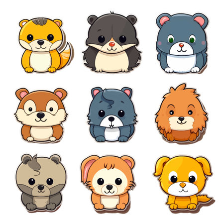 Cute cartoon animals icon set. Vector illustration isolated on white background.のイラスト素材