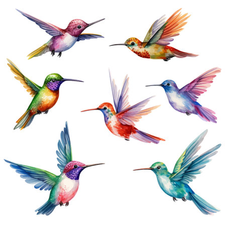 Watercolor hummingbirds set isolated on white background. Vector illustration.のイラスト素材