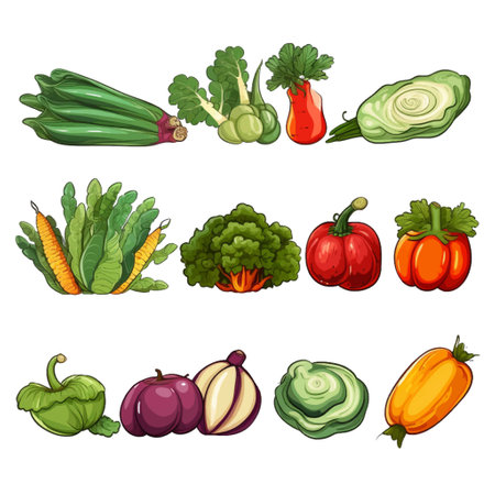 Vegetables set on white background. Vector illustration in cartoon style.のイラスト素材