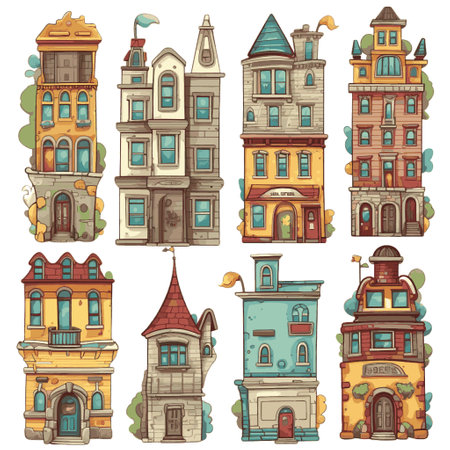 Set of houses in the style of the cartoon. Vector illustration.のイラスト素材