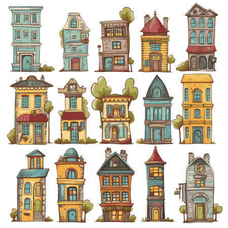 Cartoon houses set. Colorful houses collection. Vector illustration.のイラスト素材