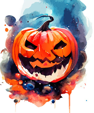 Halloween pumpkins with watercolor splashes. Vector illustration.のイラスト素材