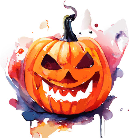 Halloween pumpkin with watercolor splashes. Vector illustration for your designのイラスト素材