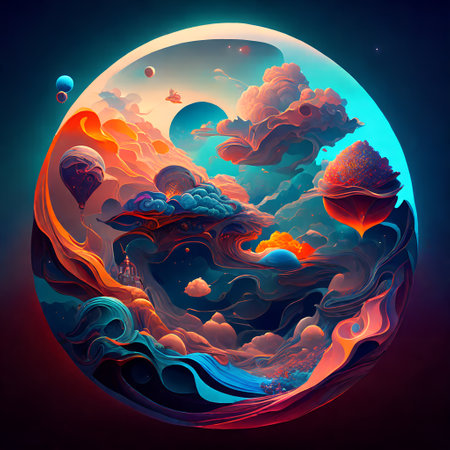 A surreal painting with abstract shapes and dreamlike imageryの素材