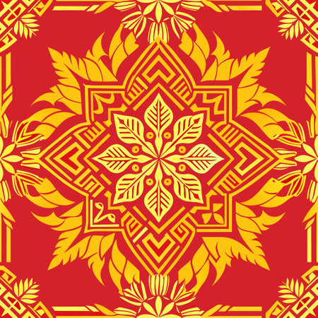 Seamless pattern with mandalas in red and yellow colorsのイラスト素材