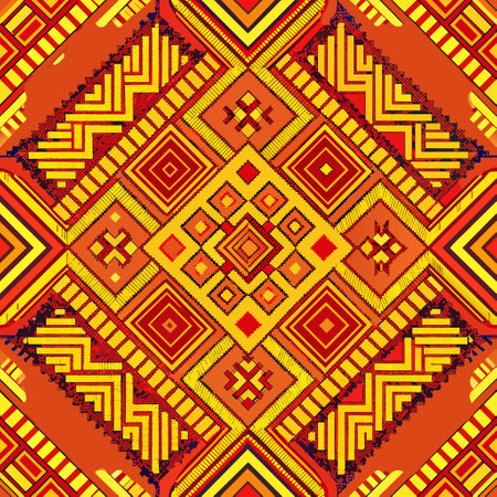 Seamless geometric African pattern. Ethnic ornament on the carpet. Aztec style. Tribal motif. Vector illustration for web design or print.のイラスト素材