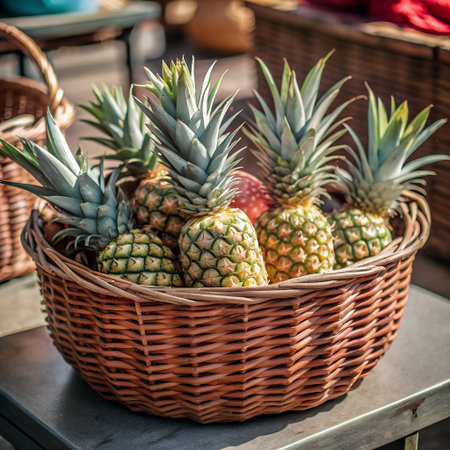 A high-quality image of a fresh, ripe pineapple isolated on a Isorated background, perfect for food and tropical-themed projects.の写真素材