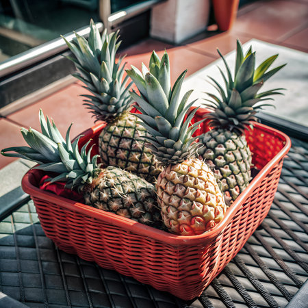 A high-quality image of a fresh, ripe pineapple isolated on a Isorated background, perfect for food and tropical-themed projects.の写真素材