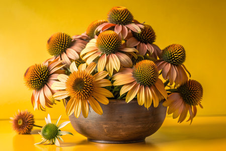 Close-up photography of a blooming coneflower showcasing its unique cone-shaped center and delicate petals on a sunny day.の写真素材