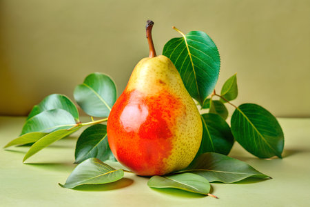 Close-up of a fresh ripe pear. Ideal for healthy eating and fruit concepts.の写真素材