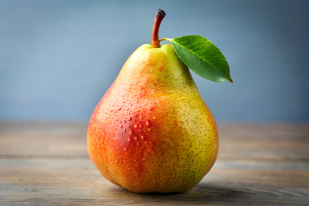 Close-up of a fresh ripe pear. Ideal for healthy eating and fruit concepts.の写真素材