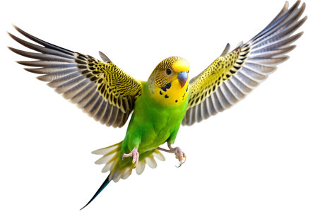 Vivid close-up image of a colorful budgerigar parrot perched