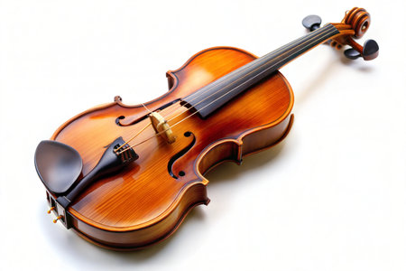 A close-up image of a violin, showcasing the intricate details of its construction and the smooth curves of its body.の写真素材