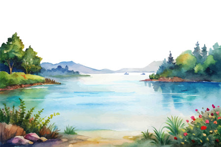 A picturesque scene showcasing a serene landscape without any background distractions. The image is perfect for creating a tranquil and minimalist aesthetic.のイラスト素材