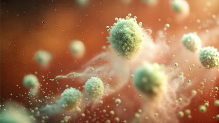 A close-up shot revealing the intricate beauty of tiny dust particles suspended in the air,...