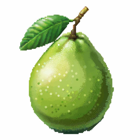 Close-up of a single guava, stylized in a pixelated graphic design.  No background.のイラスト素材
