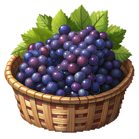 Close-up of grapes in a basket, pixelated style, with no background.のイラスト素材