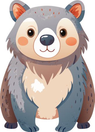 A close-up image of a cute bear sitting on a white background. The bear is looking directly at the camera.のイラスト素材