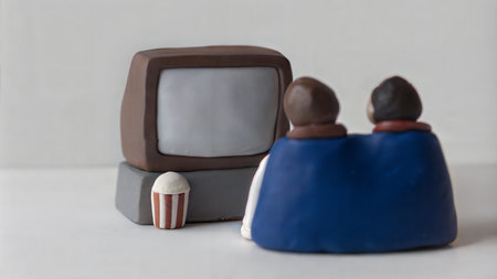 A warm and inviting scene of a Christmas movie night with popcorn, blankets, and a festive...