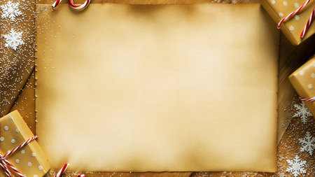 A blank, vintage-style Christmas paper with decorative elements around it.の写真素材