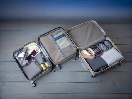 Several suitcases packed and ready for a holiday trip, filled with travel essentials.