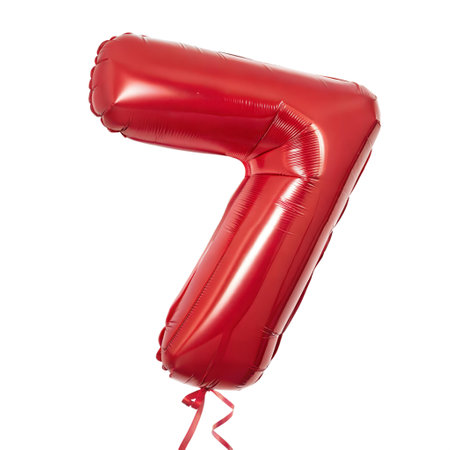 Single red balloon floating against a clean white background. Classic, simple image.の写真素材