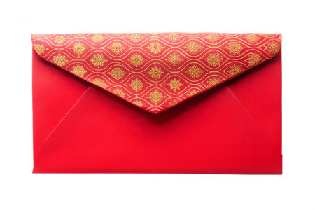 Close-up of a red envelope featuring a gold wave pattern.の写真素材