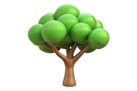 A 3D render of a cartoon tree with green spherical leaves and a brown trunk.  Suitable for children's illustrations.の写真素材