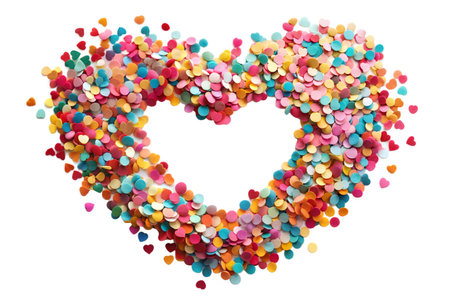 Heart shape made of colorful confetti on black background. Perfect for Valentine's Day or any celebration.の写真素材