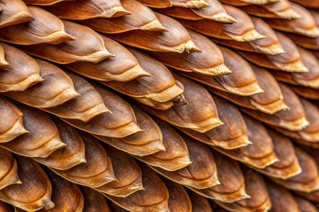 Detailed macro shot of overlapping dried cycad seeds, showcasing their texture and color variations.  Warm, earthy tones.の写真素材