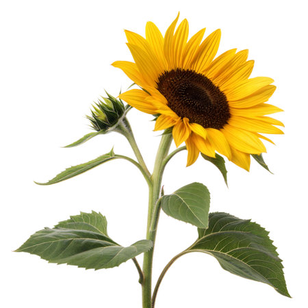 Close-up of a vibrant sunflower with a smaller bud beside it.の写真素材