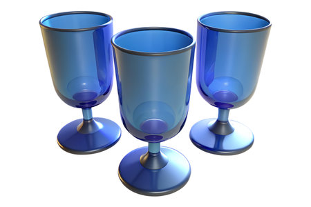 Three elegant, empty blue glasses on a black background.  Perfect for concepts of celebration, drinks, or refreshment.の写真素材