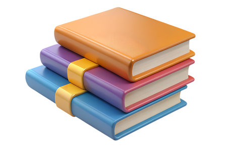 A 3D rendering of three books in different colors stacked on top of each other.の写真素材