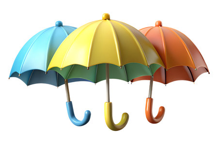Three colorful umbrellas grouped together, 3D render.の写真素材