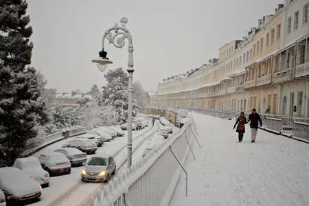 Clifton, Bristol, UK - January 18, 2013  People struggle to get to work given heavy amounts of snowfall  The worst affected area is South Wales, but there has also been significant snowfall in the South West of Englandのeditorial素材