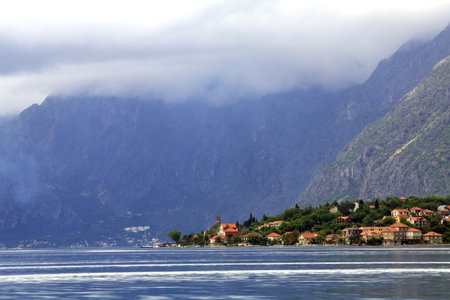 Kotor - lake and mountains in Montenegroの写真素材