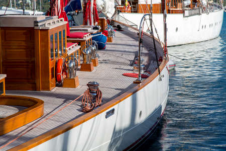 Classic yachts moored in Falmouth Antiguaの写真素材
