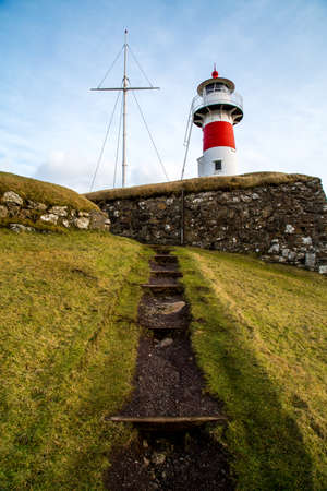 Path leading up to Skansin lighthouse in Torshavn Faroe Islandsの写真素材