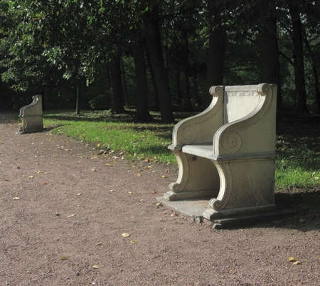 old stone bench in the parkの写真素材