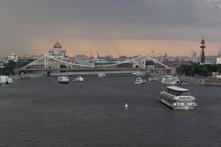 view of the river and the historic center of Moscowの写真素材