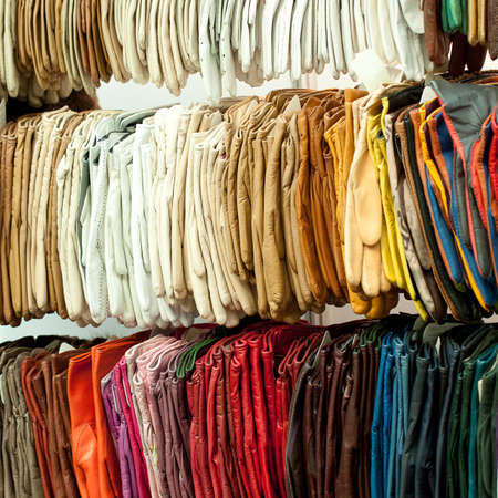 Samples of leather gloves of different colorsの写真素材