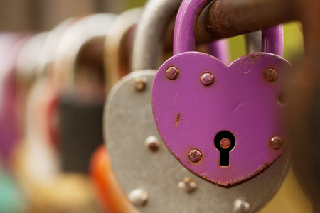 padlocks hang on the fence of the bridge as a symbol of love, loyalty and joint happiness
