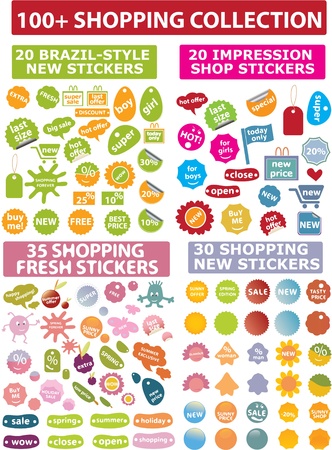 100 colorful shopping stickersのイラスト素材