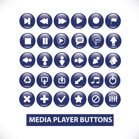 media player blue glossy buttons setのイラスト素材