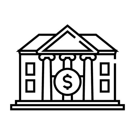 Bank building line icon, concept illustration, outline symbol, vector sign, linear symbol.のイラスト素材