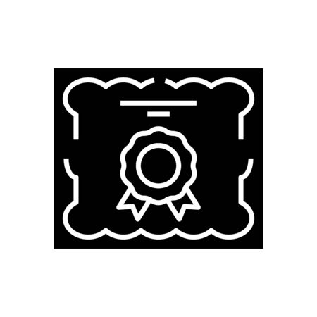 Certificate of achievement black icon, concept illustration, glyph symbol, vector flat sign.のイラスト素材