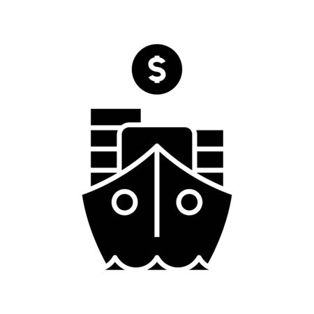Cargo ship black icon, concept illustration, vector flat symbol, glyph sign.のイラスト素材